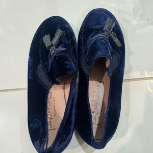 Navy Blue Velvet Kids Shoes‎
